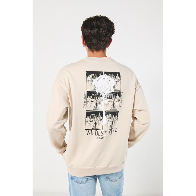 KOAJ - KOAJ Buzo oversize kaki cuello redondo con diseños urbanos HOMBRE