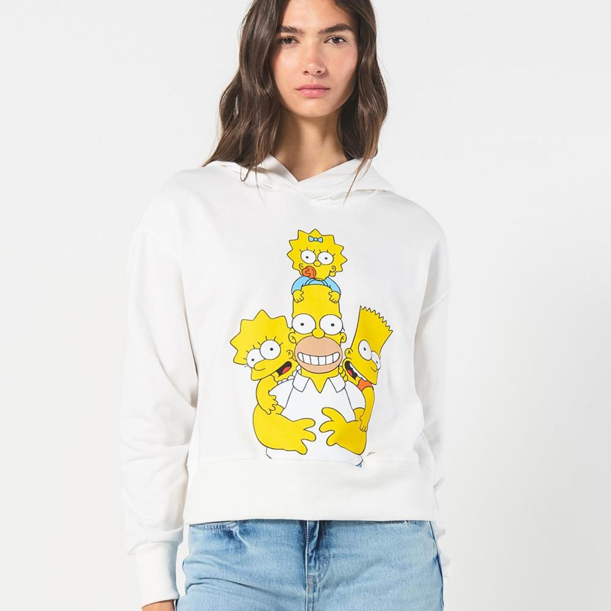 KOAJ - KOAJ Buzo crema claro con capota y diseño de Los Simpson Mujer