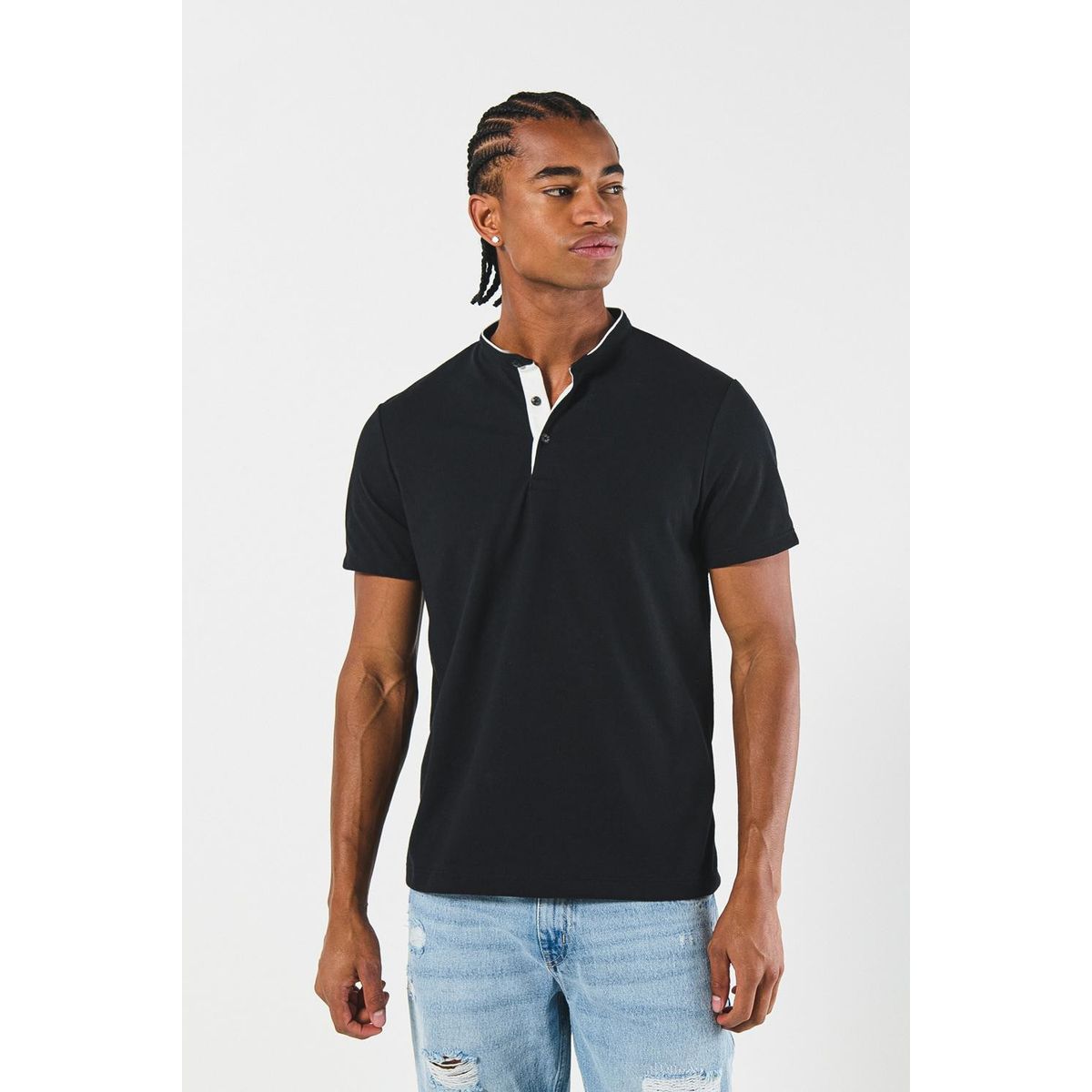 KOAJ - KOAJ Camiseta polo unicolor con cuello nerú y texturas Hombre