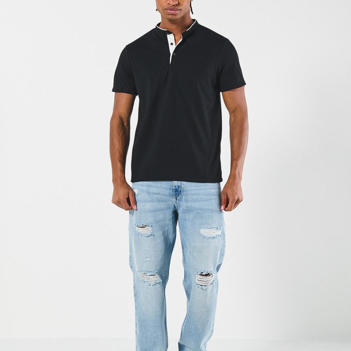 KOAJ - KOAJ Camiseta polo unicolor con cuello nerú y texturas Hombre