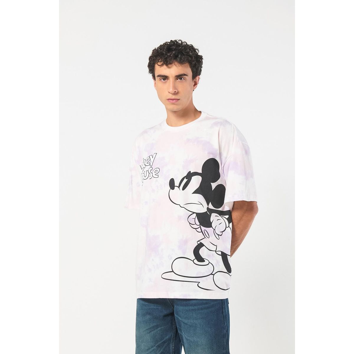 KOAJ - KOAJ Camiseta oversize de Mickey lila tie dye con manga cor Hombre