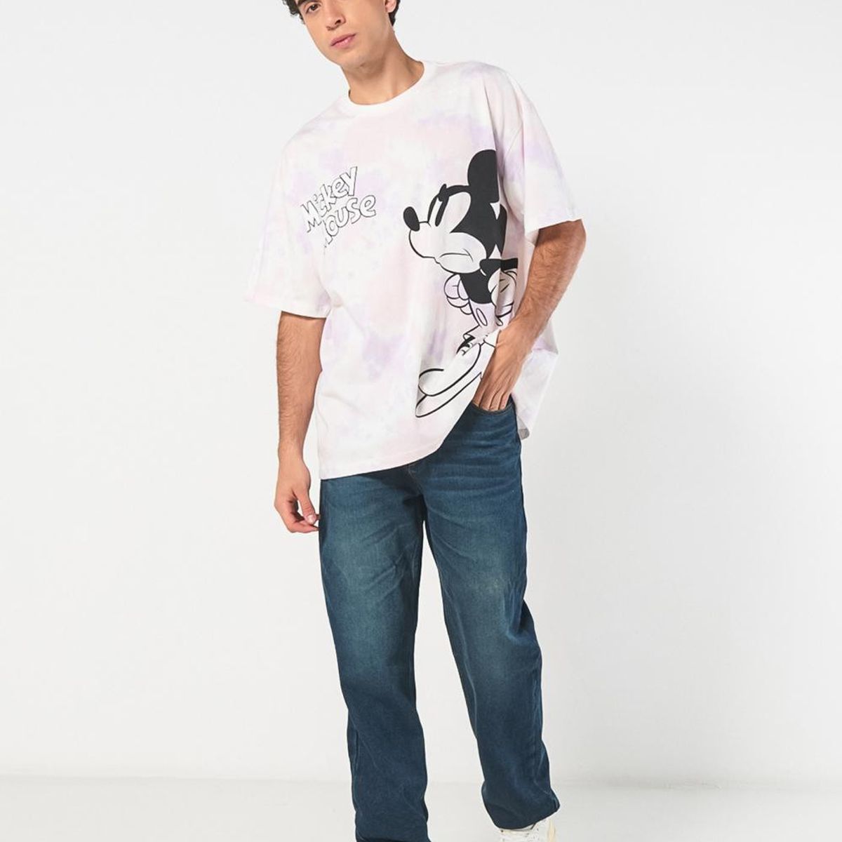 KOAJ - KOAJ Camiseta oversize de Mickey lila tie dye con manga cor Hombre
