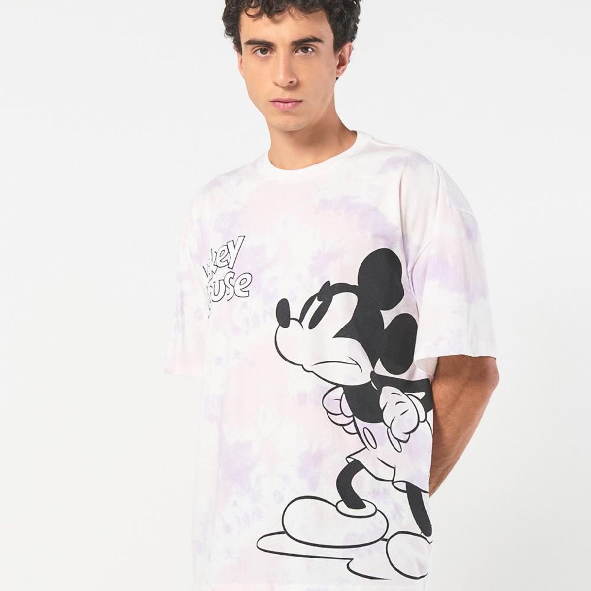KOAJ - KOAJ Camiseta oversize de Mickey lila tie dye con manga cor Hombre