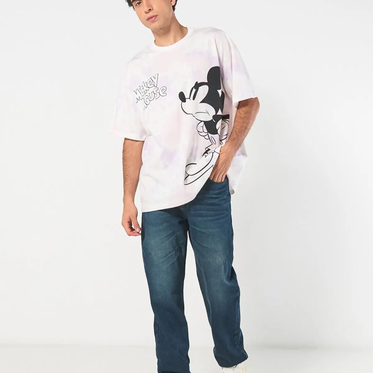 KOAJ - KOAJ Camiseta oversize de Mickey lila tie dye con manga cor Hombre