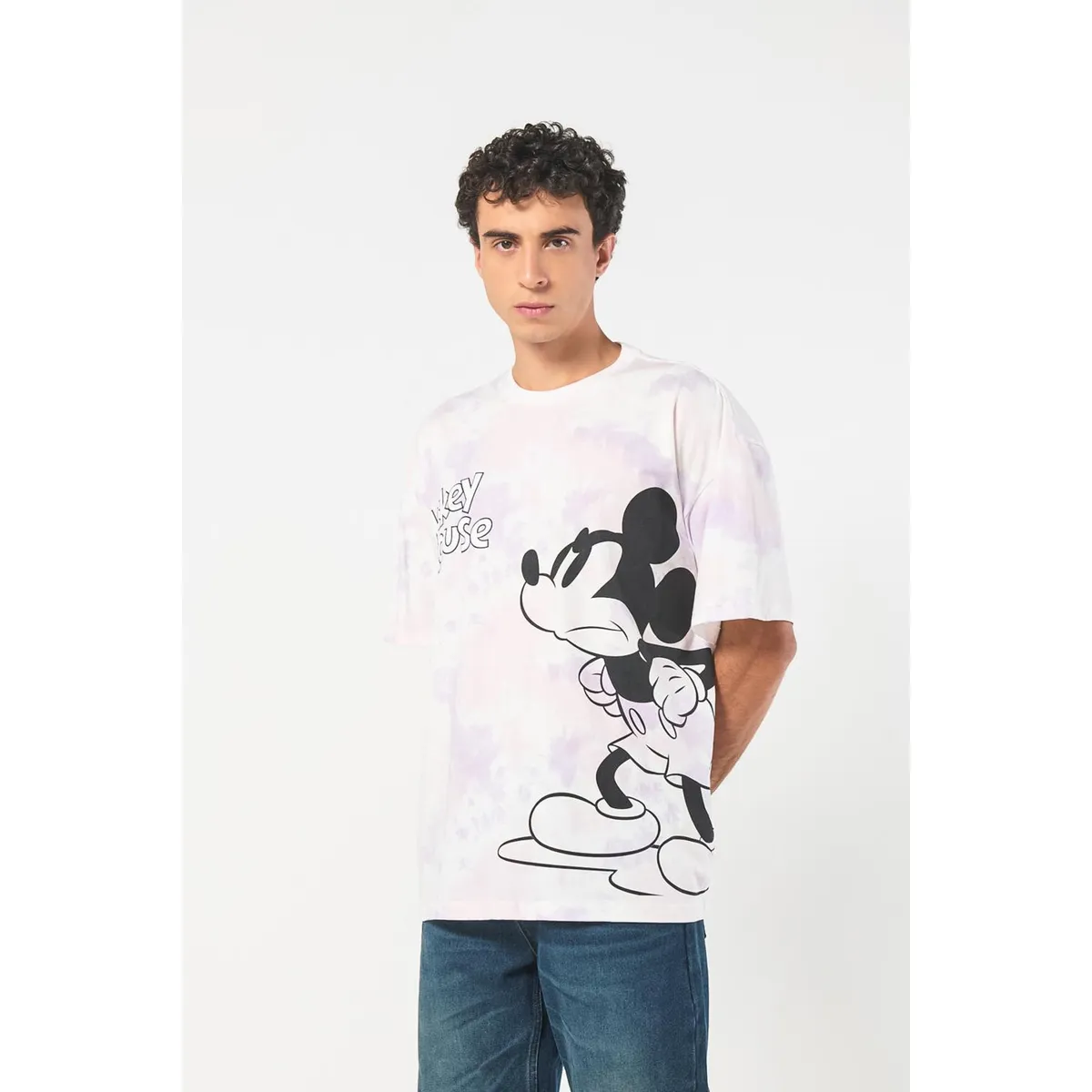 KOAJ - KOAJ Camiseta oversize de Mickey lila tie dye con manga cor Hombre