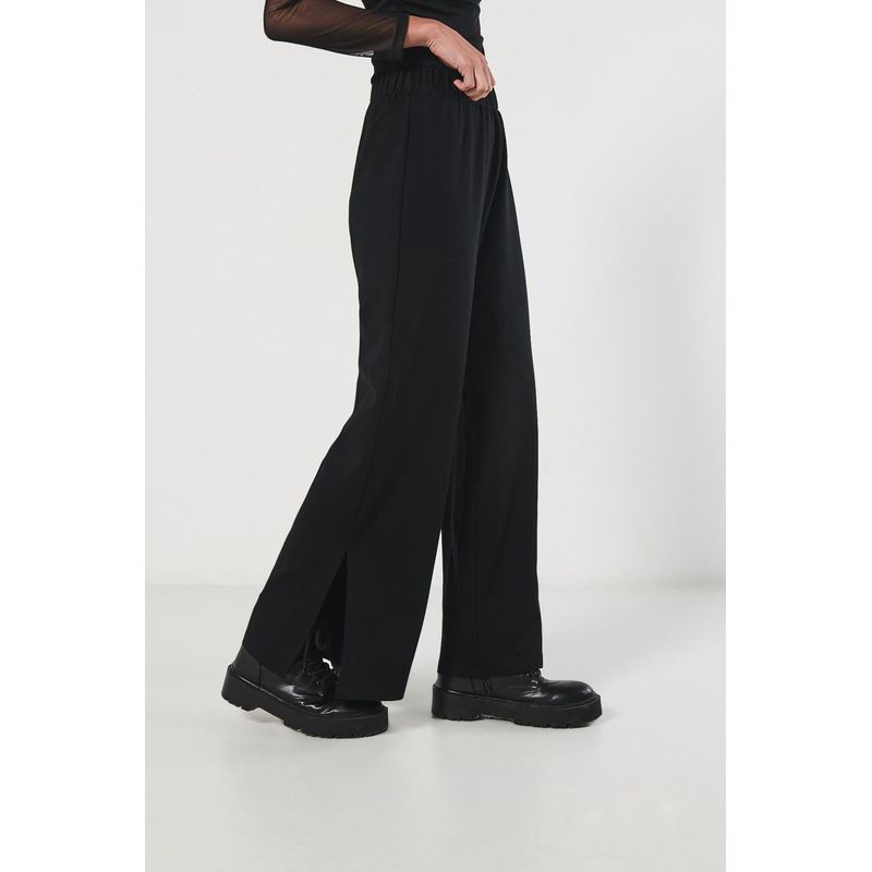 KOAJ - KOAJ Pantalón negro flare con tiro alto y bota ancha con abert MUJER