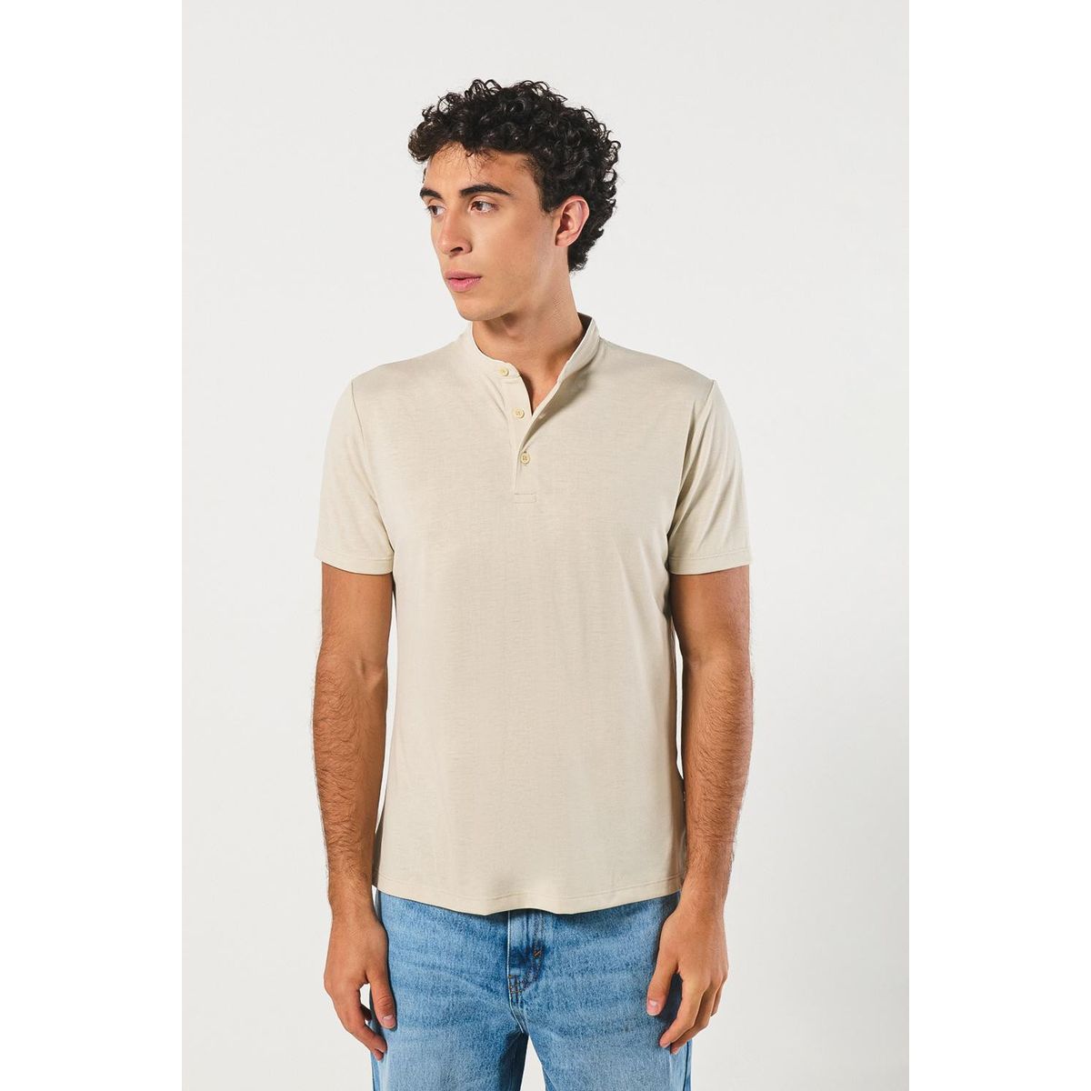 KOAJ - KOAJ Camiseta polo cuello nerú kaki con botones en pechera Hombre