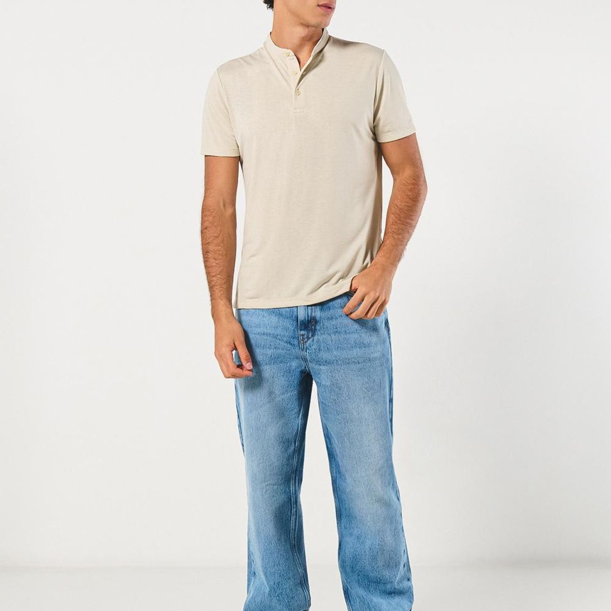 KOAJ - KOAJ Camiseta polo cuello nerú kaki con botones en pechera Hombre