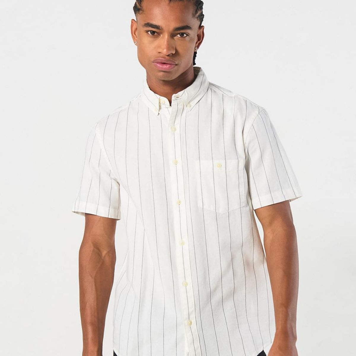 KOAJ - KOAJ Camisa a rayas manga corta unicolor con bolsillo Hombre