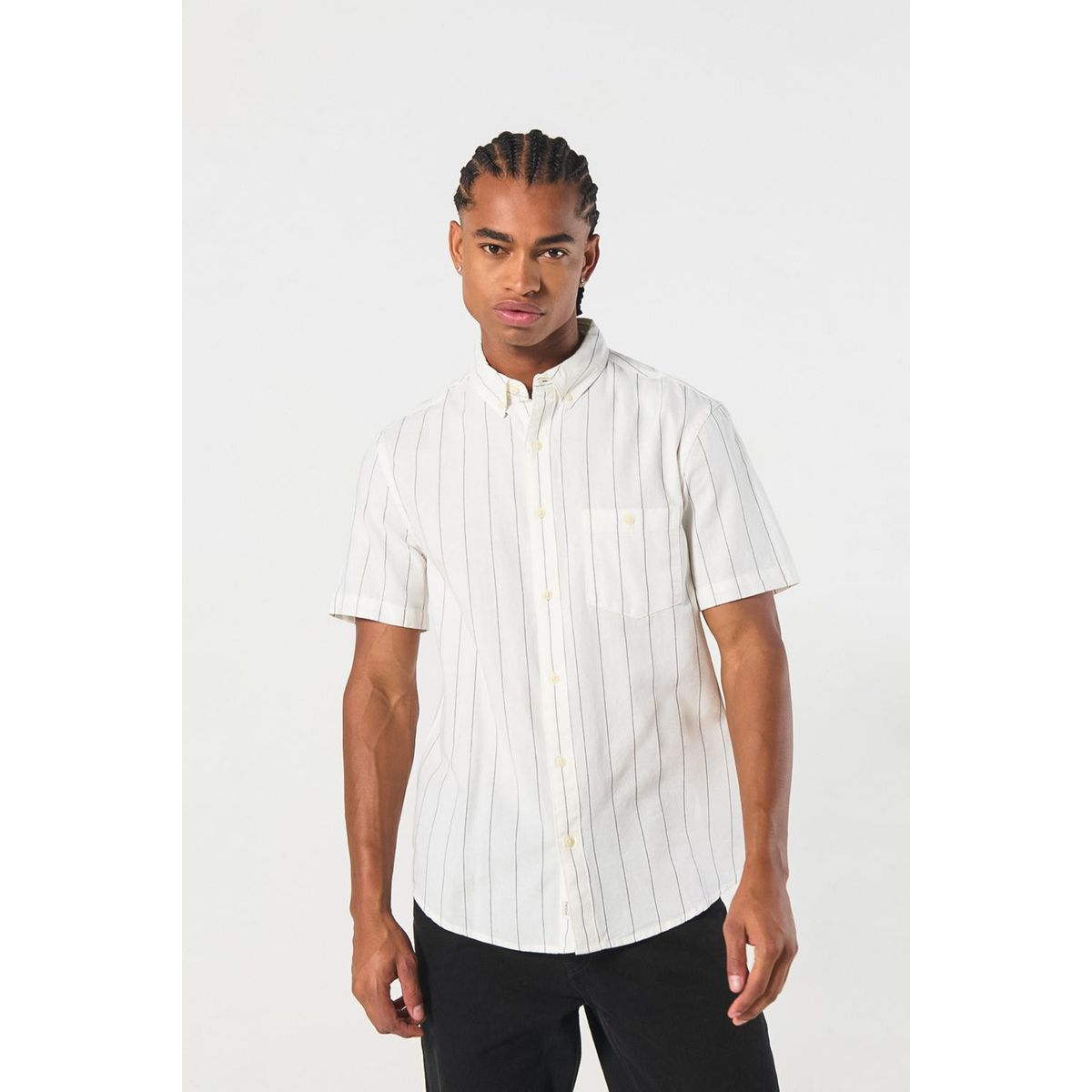 KOAJ - KOAJ Camisa a rayas manga corta unicolor con bolsillo Hombre