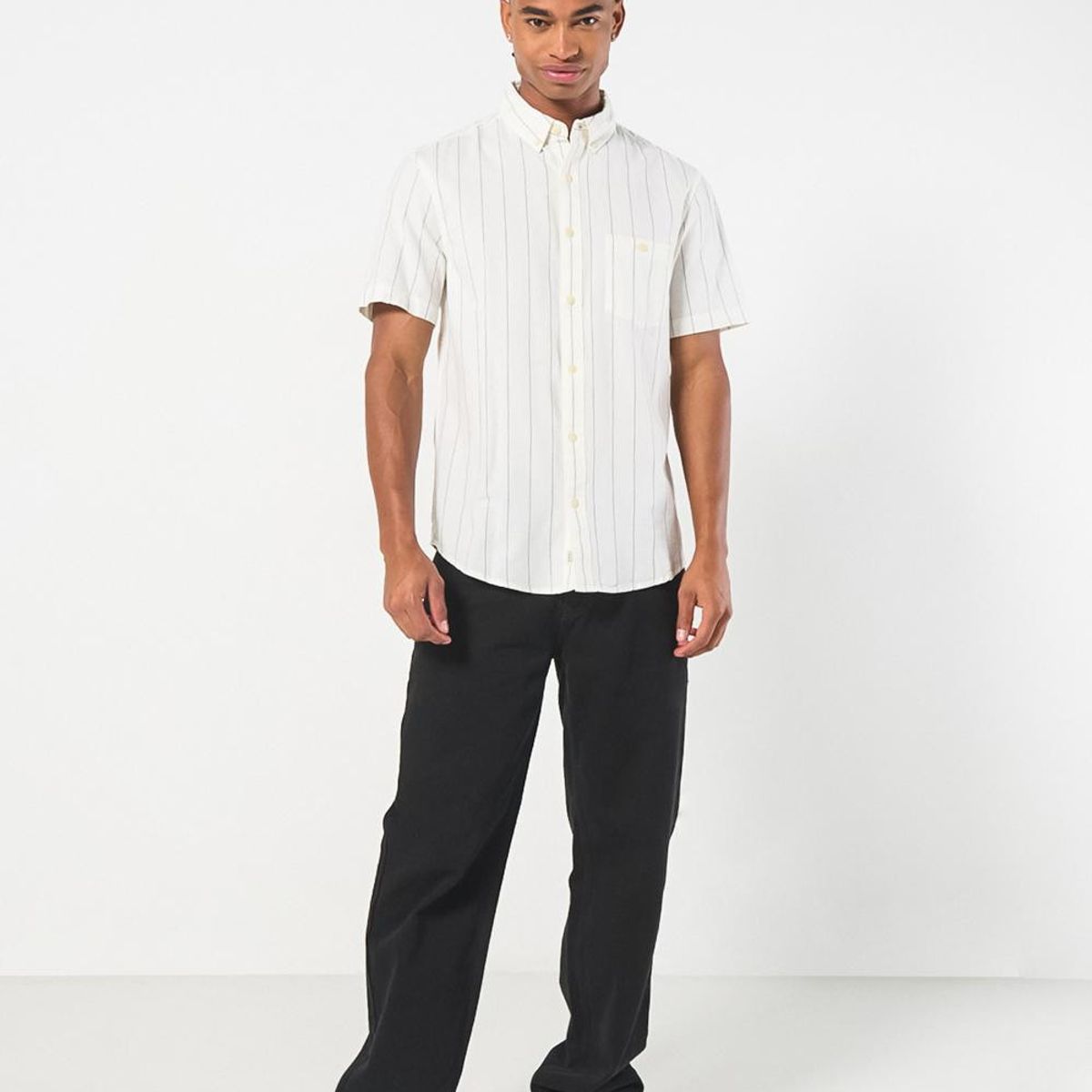KOAJ - KOAJ Camisa a rayas manga corta unicolor con bolsillo Hombre