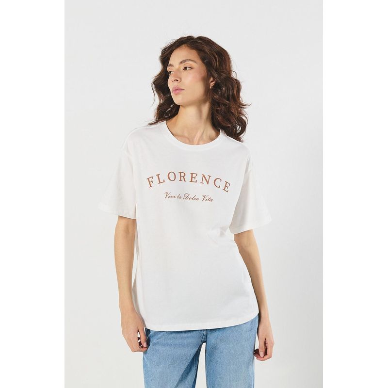 KOAJ - KOAJ Camiseta college en algodón crema con manga corta MUJER