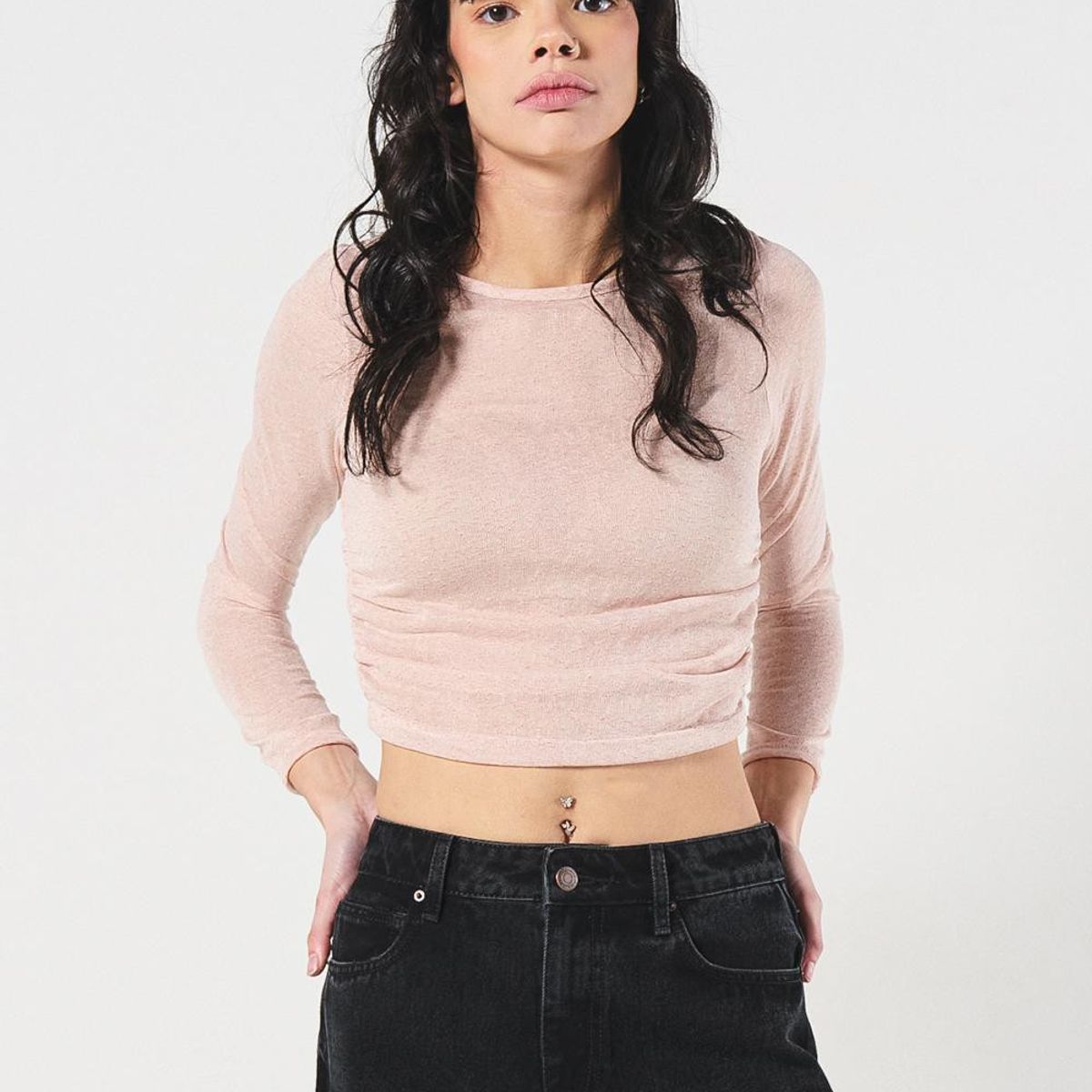 KOAJ - KOAJ Camiseta manga larga unicolor con elásticos en costado Mujer