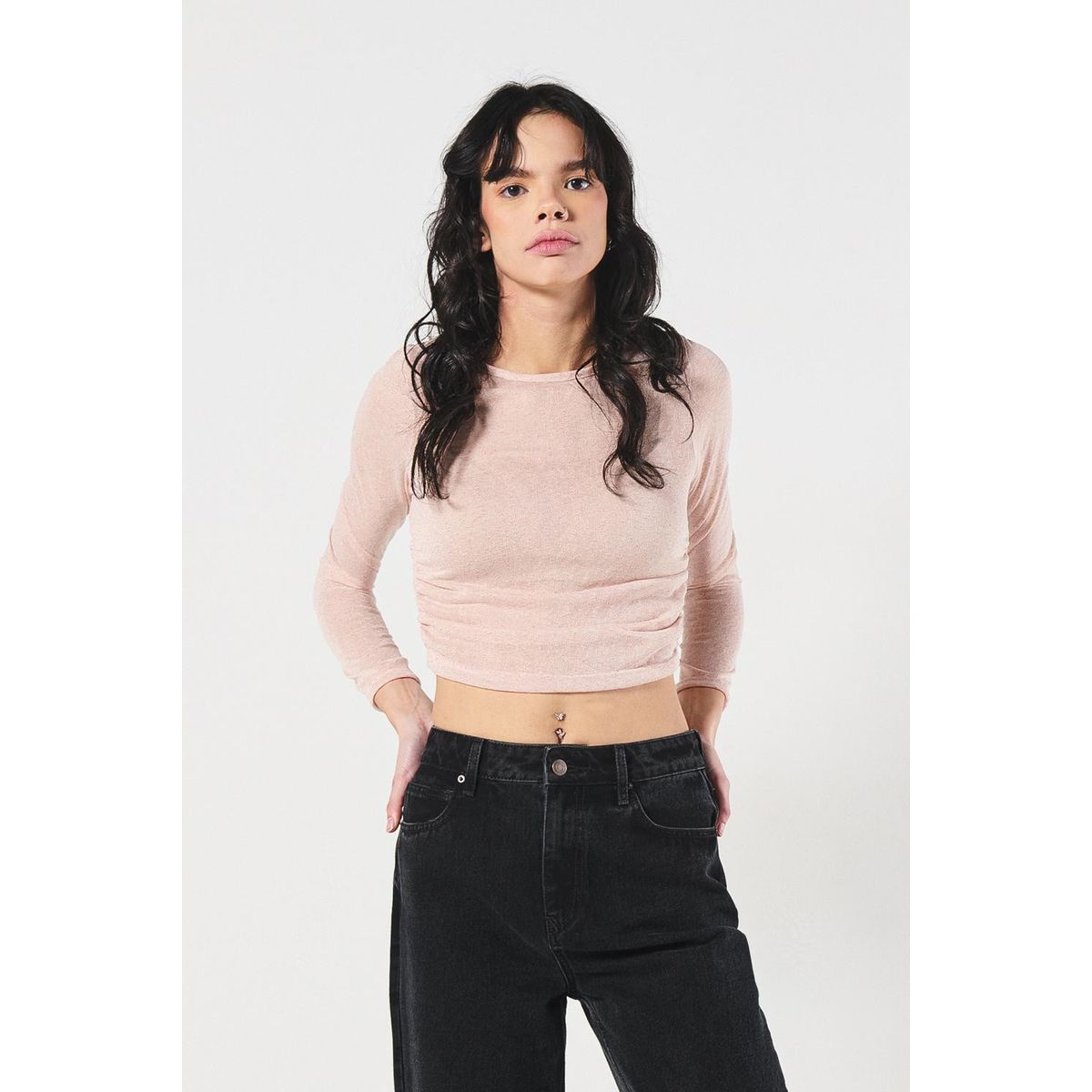 KOAJ - KOAJ Camiseta manga larga unicolor con elásticos en costado Mujer