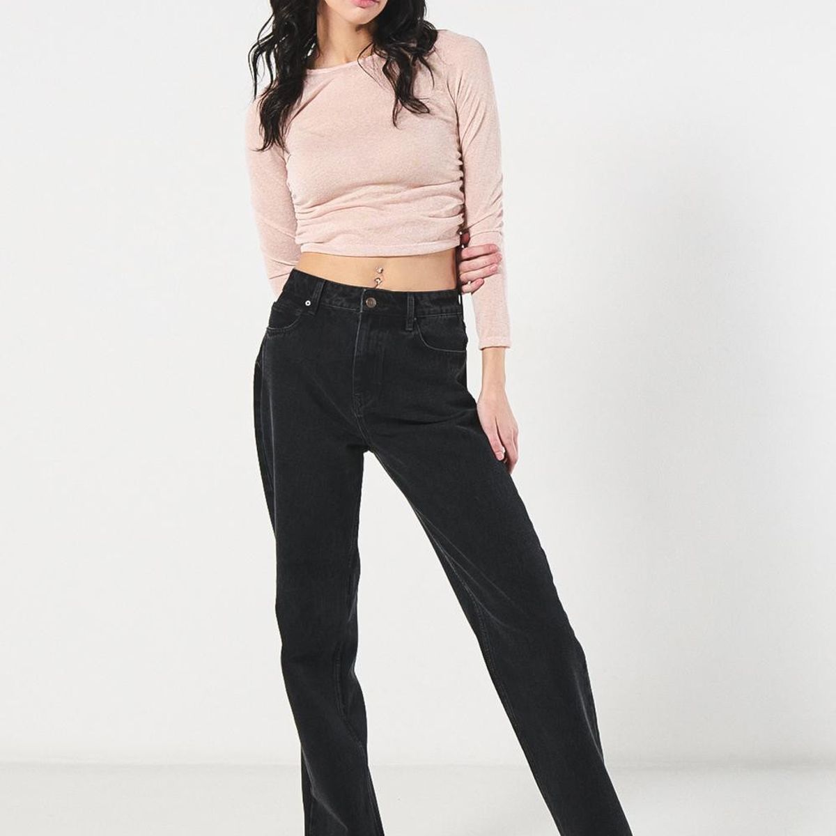 KOAJ - KOAJ Camiseta manga larga unicolor con elásticos en costado Mujer