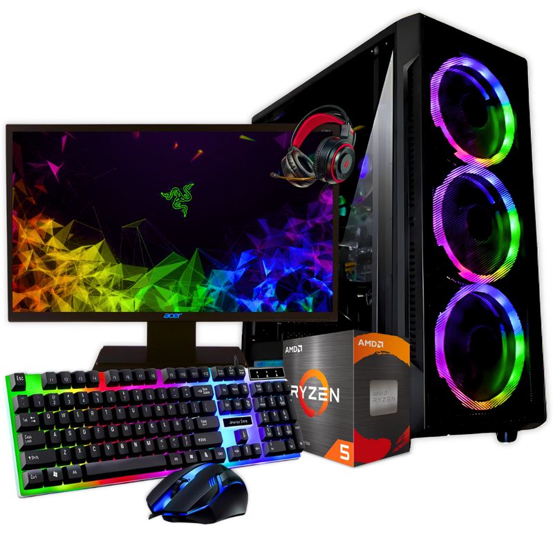 AMD - PC GAMER R5 5600G MONITOR 27 FHD 75HZ 16GB RAM SSD 1TB COMBO GAMER