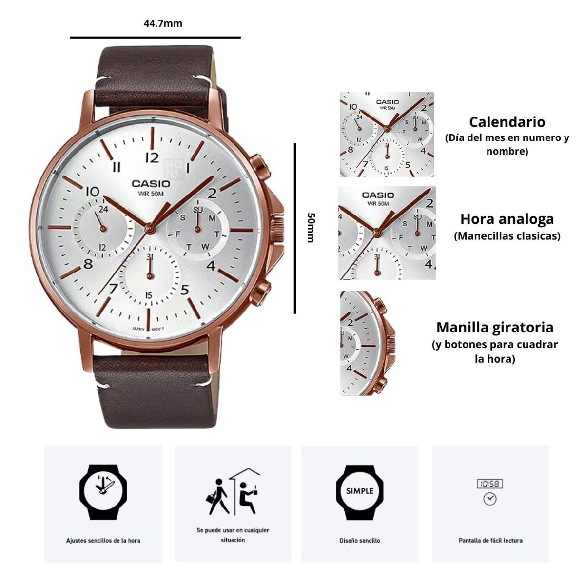 CASIO - Reloj Casio MTP-E321RL-5A Caballero Elegante
