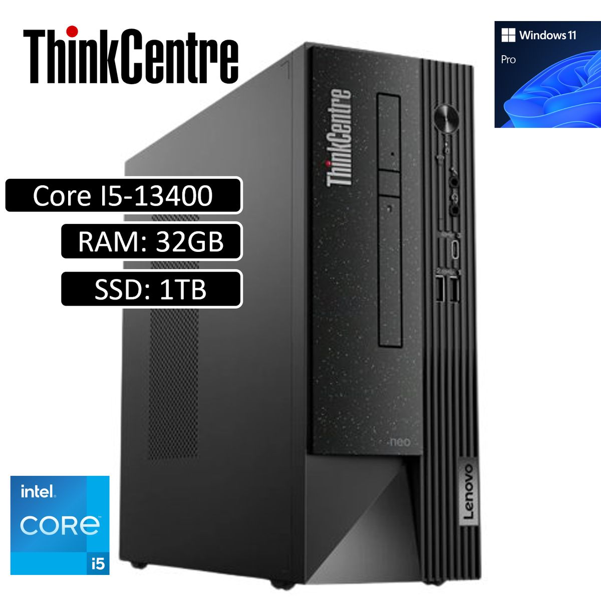 LENOVO - CPU Lenovo ThinkCentre Neo 50s Core i5 13400 RAM 32GB SSD 1TB SSD W11Pro 23.8