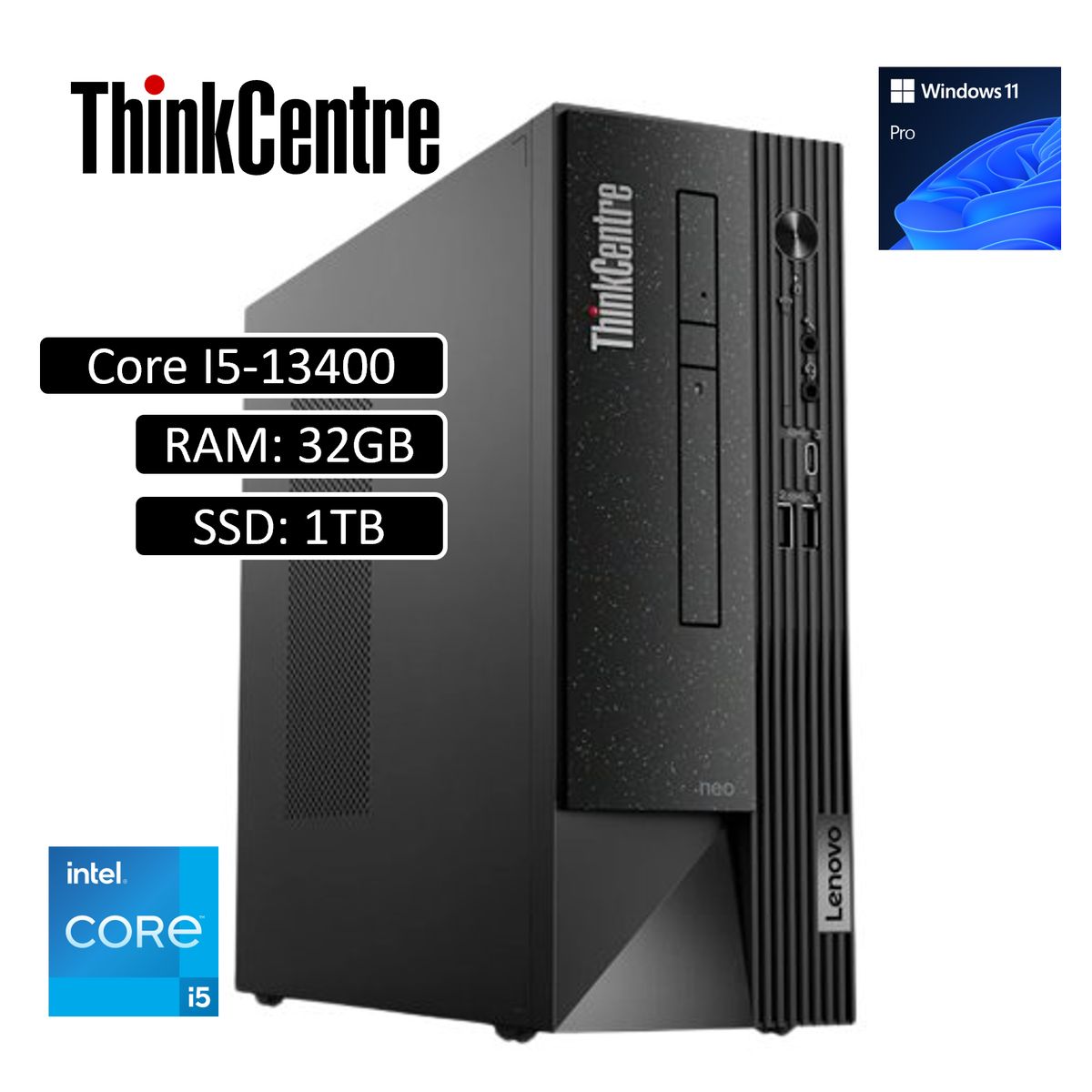 LENOVO - CPU Lenovo ThinkCentre Neo 50s Core i5 13400 RAM 32GB SSD 1TB SSD W11Pro 23.8