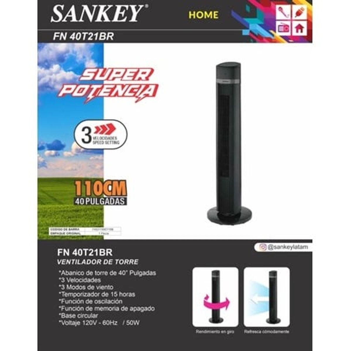 SANKEY - VENTILADOR DE TORRE 42” SANKEY FN-40T21BR
