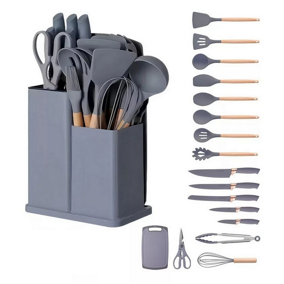 DAYOSHOP - Set 19 Utensilios De Cocina En Silicona Con Tabla De Picar