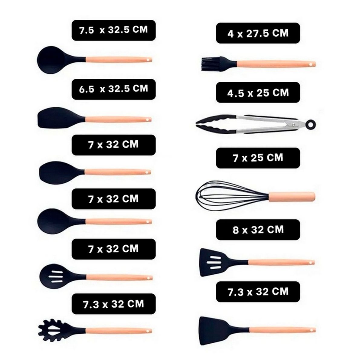 DAYOSHOP - Set 19 Utensilios De Cocina En Silicona Con Tabla De Picar