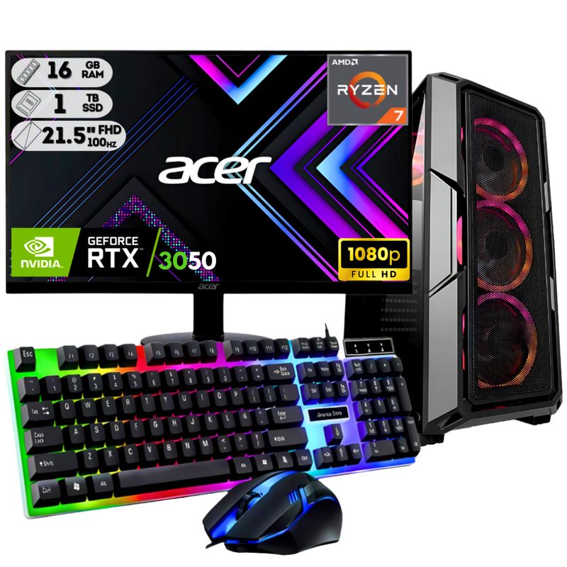 AMD - PC GAMER RYZEN 7 8700G /DDR5 16GB / SSD 1TB /B650M-B/ T.V. 3050 6GB / LED 22 FHD