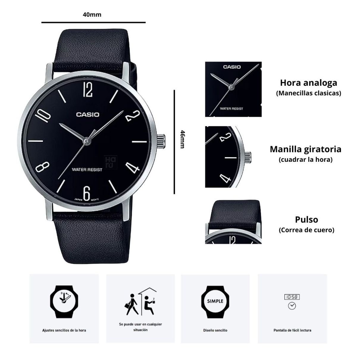 CASIO - Reloj Hombre Casio MTP-VT01L-1B2 Diseño Elegante
