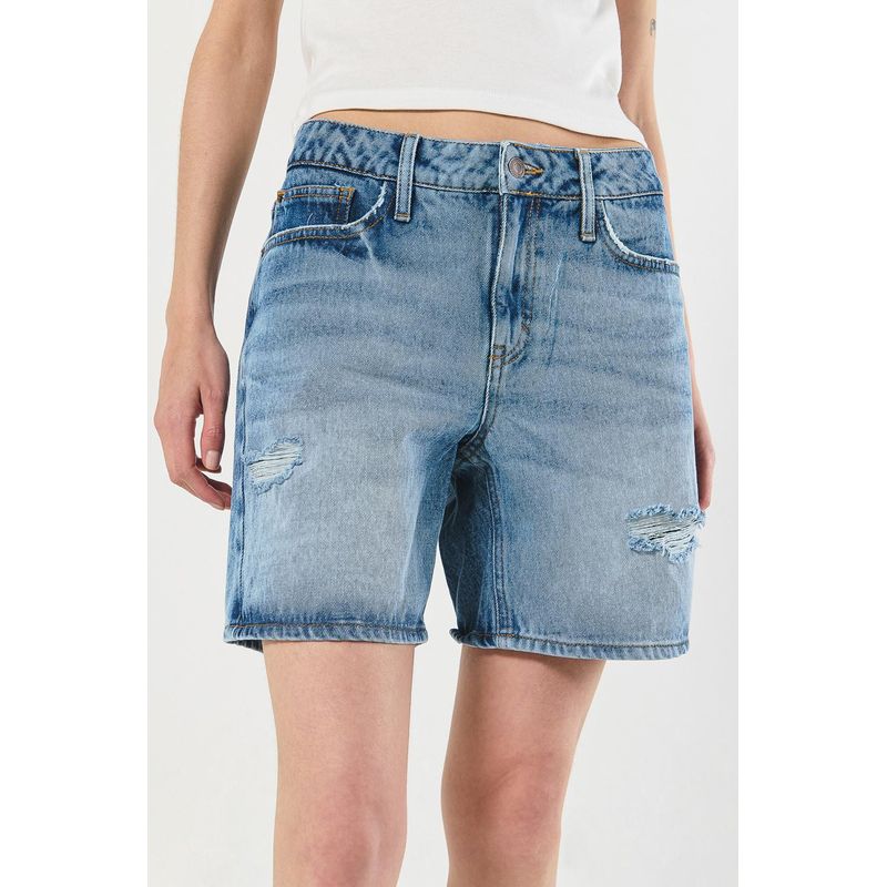 KOAJ - KOAJ Short en jean azul claro con rotos delanteros y tiro medi MUJER