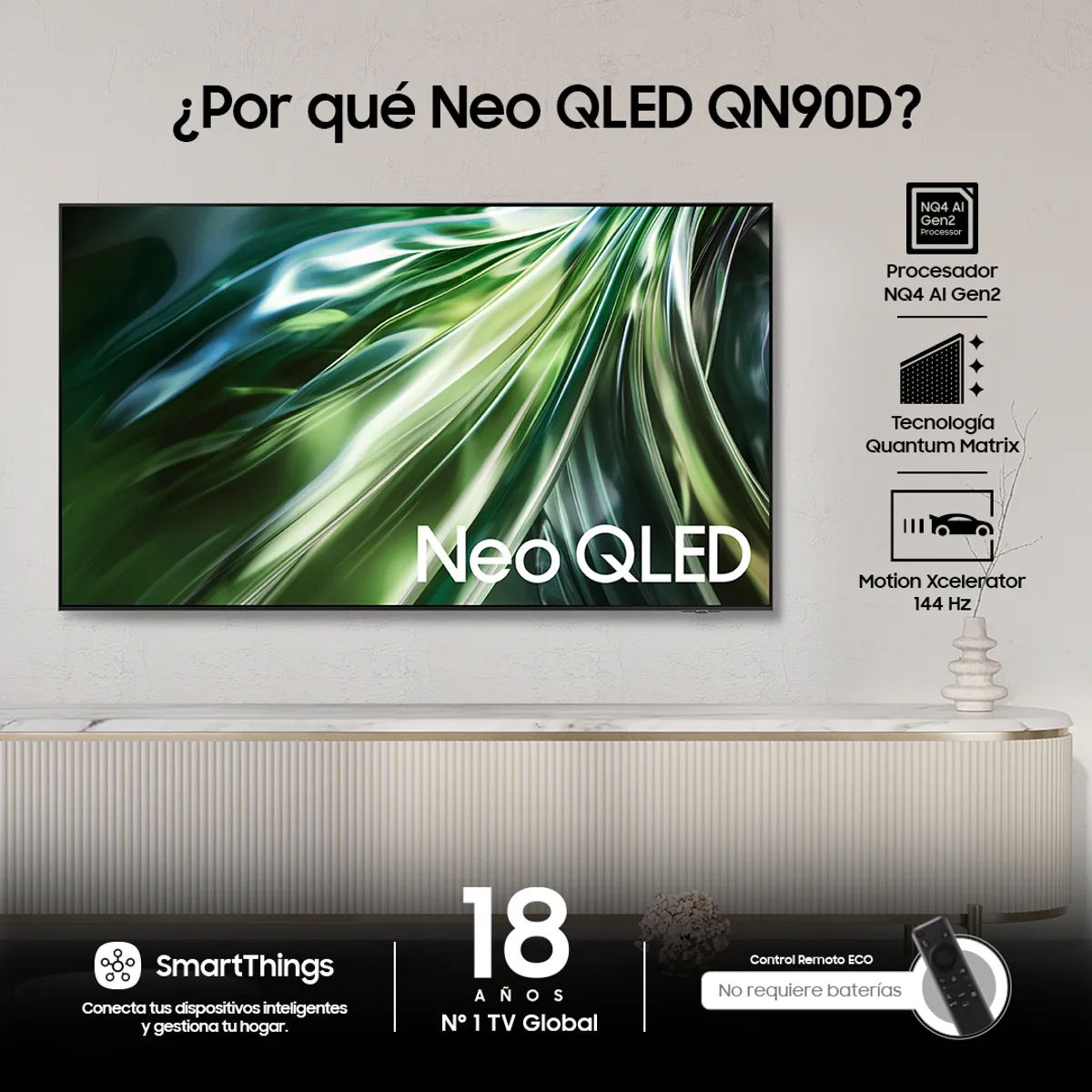 SAMSUNG - Televisor Gaming Samsung 50 Neo QLED 4K Neo Slim QN50QN90DAKXZL