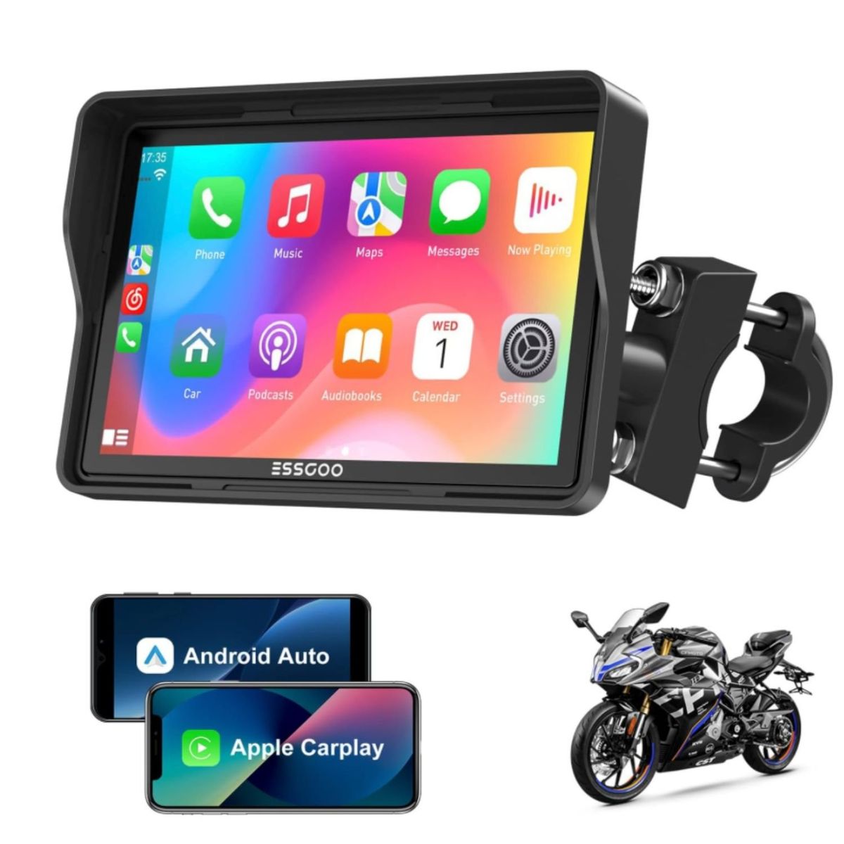 GENERICO - CarPlay y Android Auto inalambrico 5 pulgadas para Moto