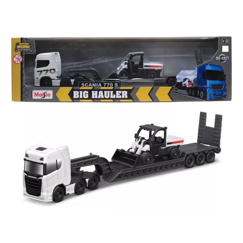 MAISTO - Camion con plataforma excavadora scania 77s bodcat maisto