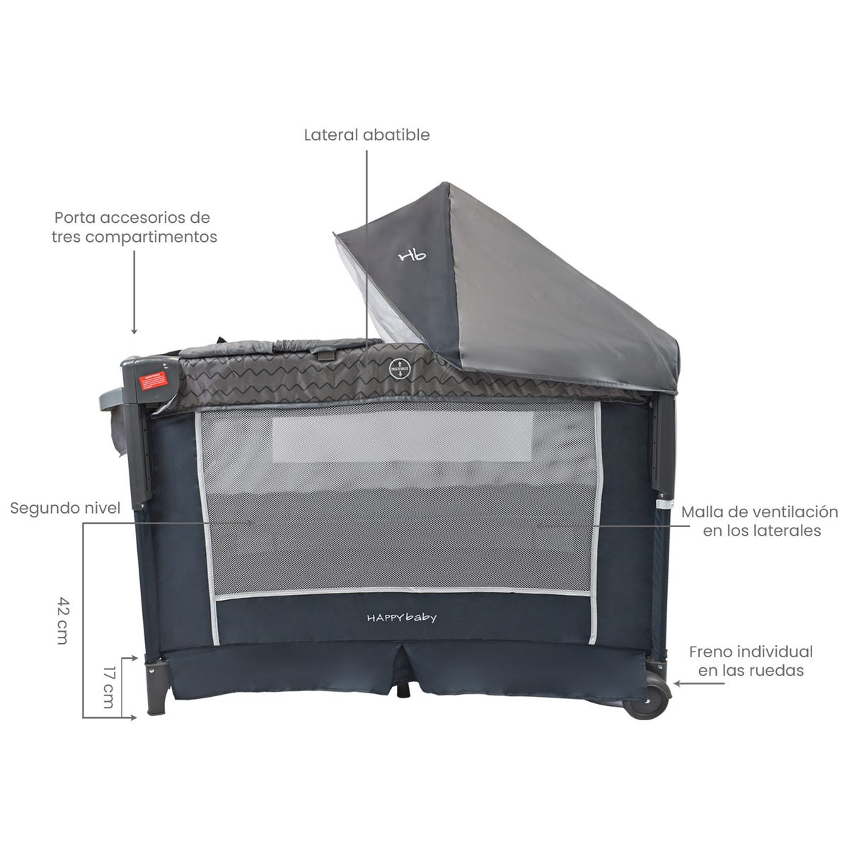 HAPPY BABY - Cuna Colecho Bebe Happy Baby Silver Gris