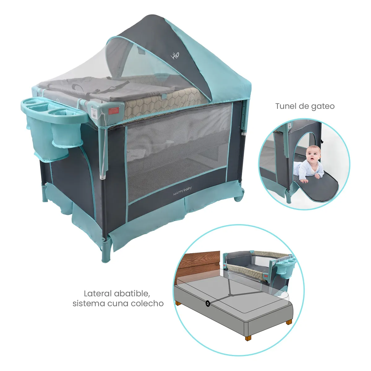 HAPPY BABY - Cuna Colecho Bebe Happy Baby Silver Azul