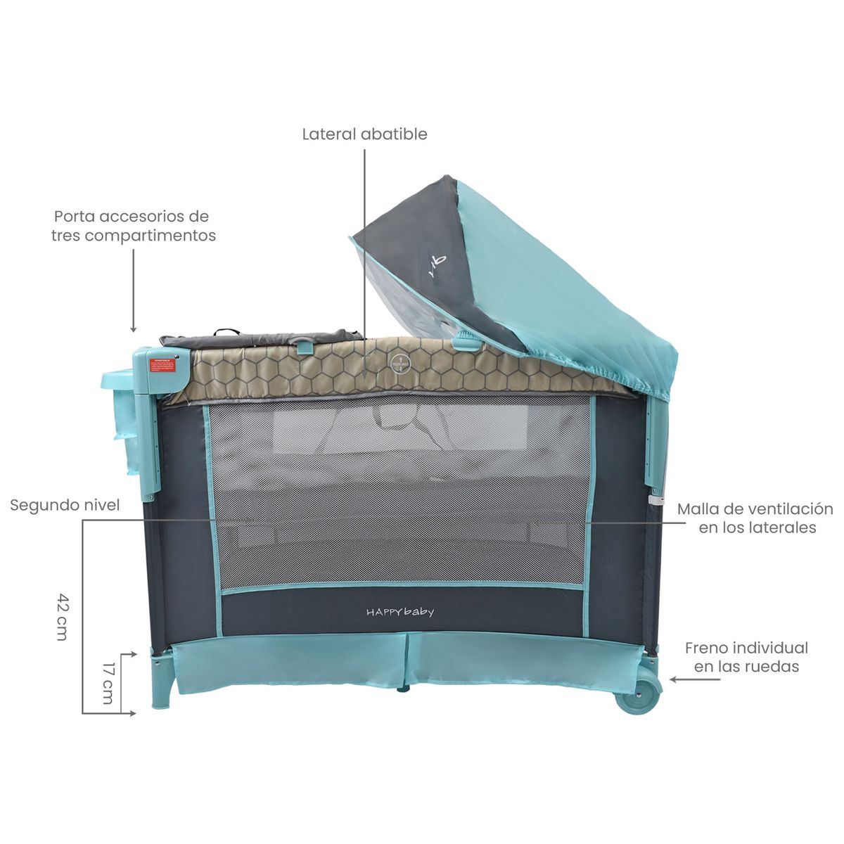 HAPPY BABY - Cuna Colecho Bebe Happy Baby Silver Azul