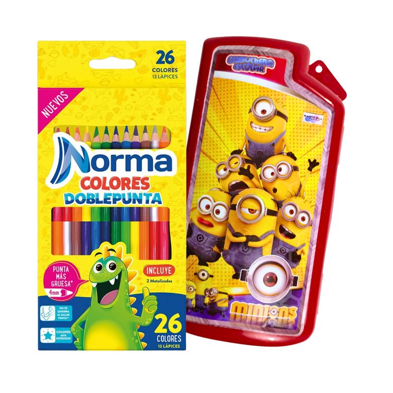 GENERICO - Kit Escolar Colores Norma Doble Punta + Cartuchera