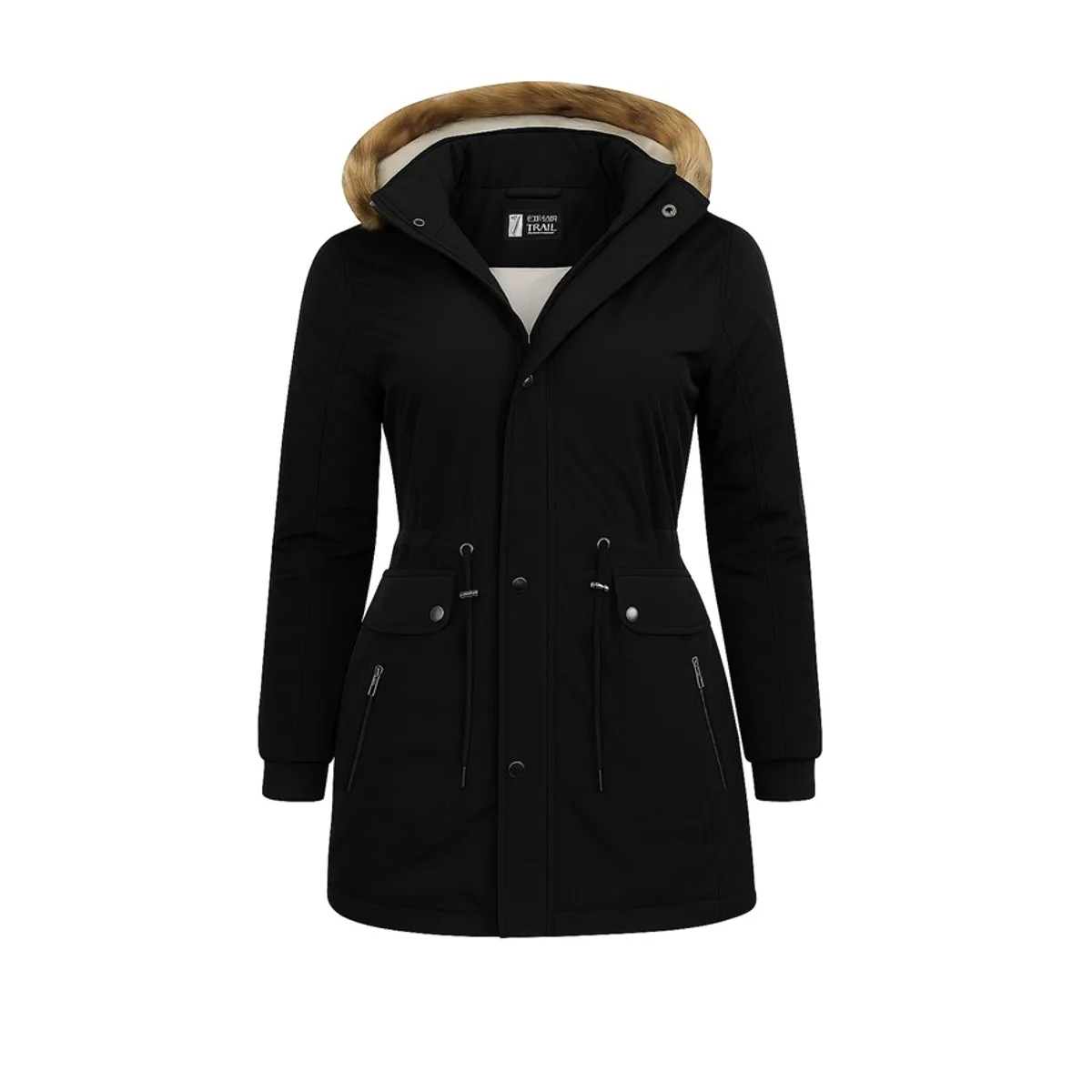 MODA EN CIRCUITO - Chaqueta o Gabán Impermeable tipo Parca para Mujer NEGRO