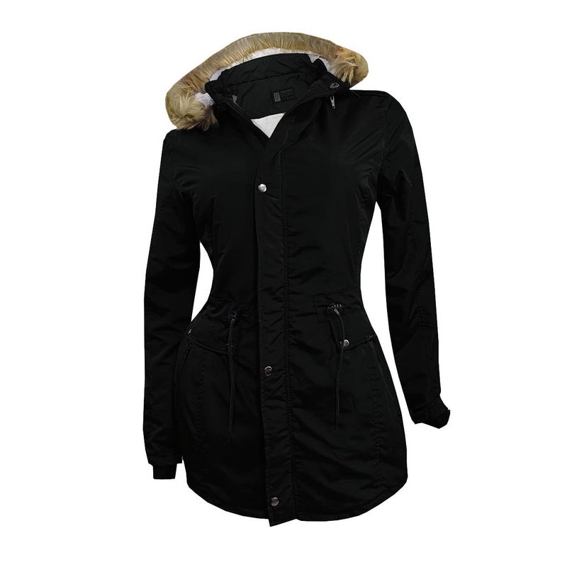 MODA EN CIRCUITO - Chaqueta o Gabán Impermeable tipo Parca para Mujer NEGRO