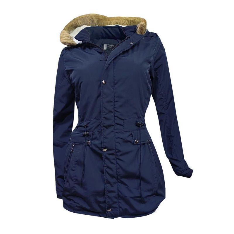 MODA EN CIRCUITO - Chaqueta o Gabán Impermeable tipo Parca para Mujer AZUL OSCURO
