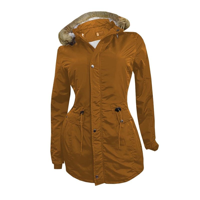 MODA EN CIRCUITO - Chaqueta o Gabán Impermeable tipo Parca para Mujer MOSTAZA