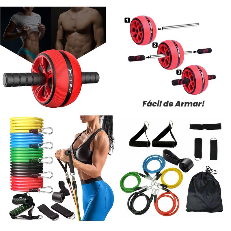 DEPORTIVA - Combo Rueda Abdominal con Kit Bandas Elásticas  Set 11 Pz