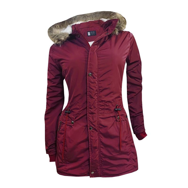 MODA EN CIRCUITO - Chaqueta o Gabán Impermeable tipo Parca para Mujer VINOTINTO
