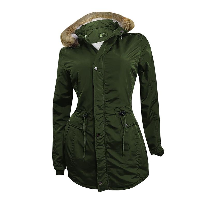 MODA EN CIRCUITO - Chaqueta o Gabán Impermeable tipo Parca para Mujer VERDE MILITAR