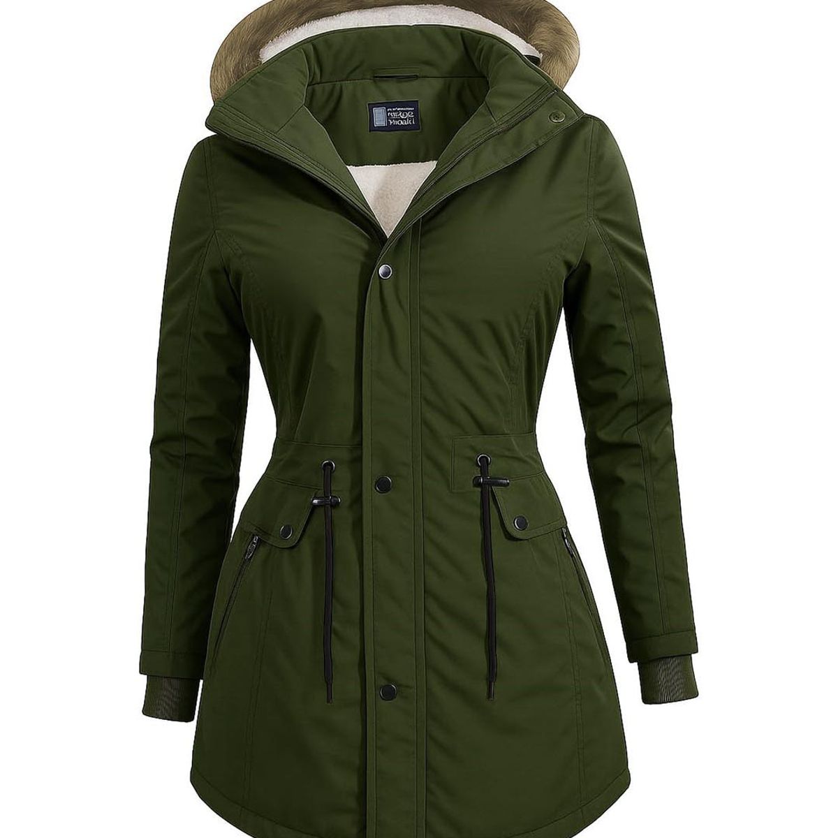 MODA EN CIRCUITO - Chaqueta o Gabán Impermeable tipo Parca para Mujer VERDE MILITAR