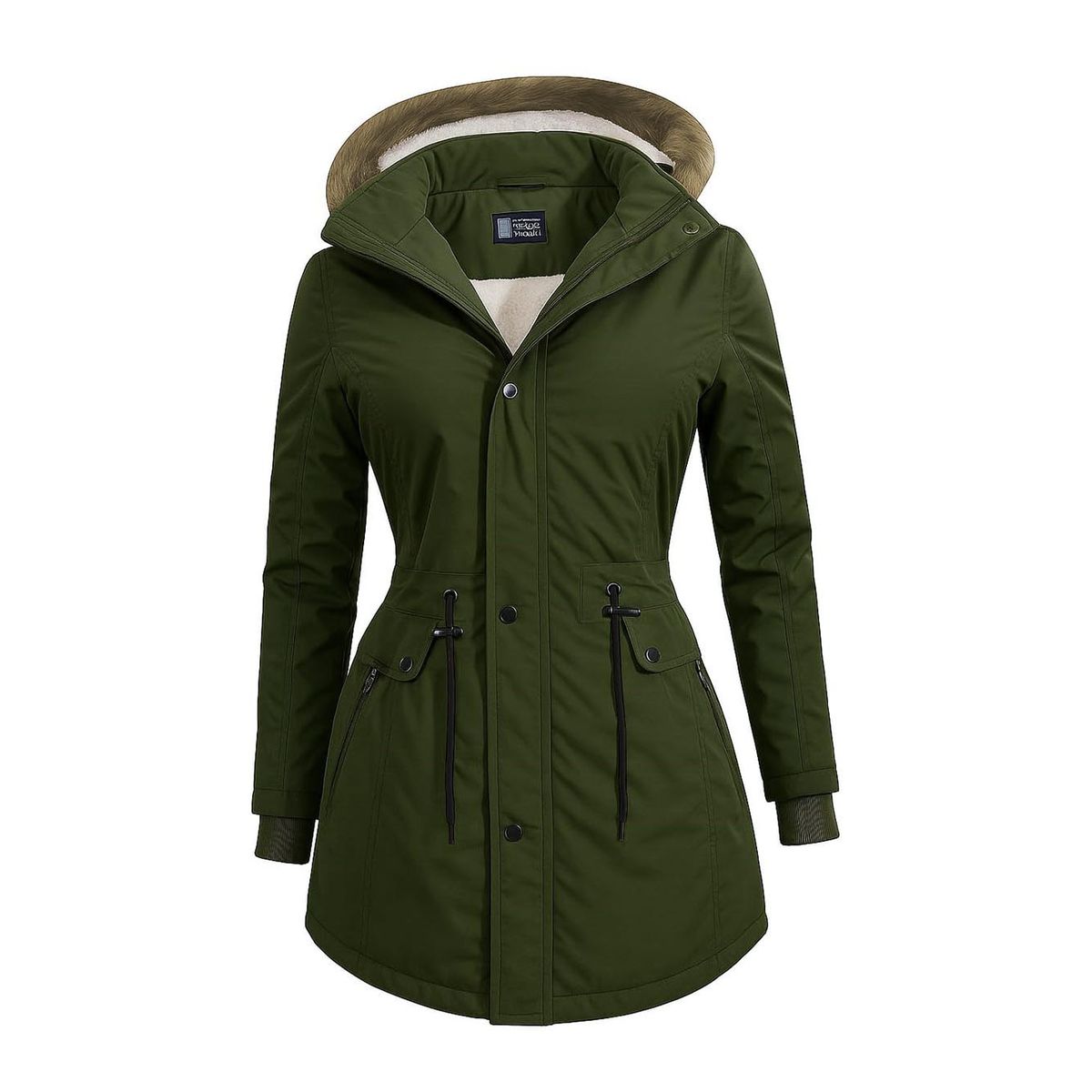 MODA EN CIRCUITO - Chaqueta o Gabán Impermeable tipo Parca para Mujer VERDE MILITAR