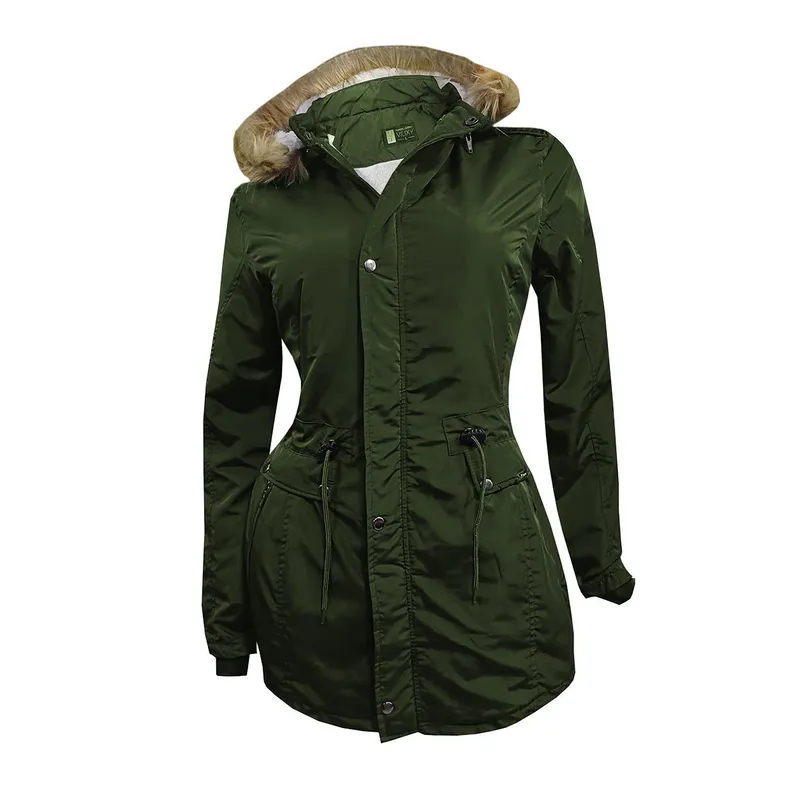 MODA EN CIRCUITO - Chaqueta o Gabán Impermeable tipo Parca para Mujer VERDE MILITAR
