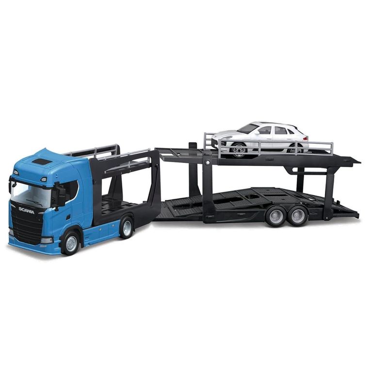 JUGANDO Y EDUCANDO - Camión A Escala 143 Niñera Scania S730 Con Lamborghini