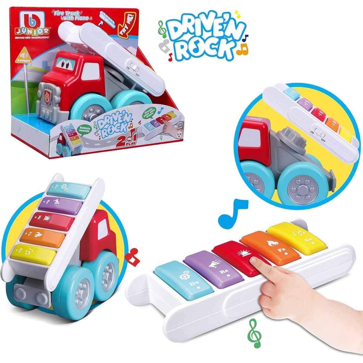JUGANDO Y EDUCANDO - Camión De Bomberos Musical 2 En 1 Piano Y Carro Bburago