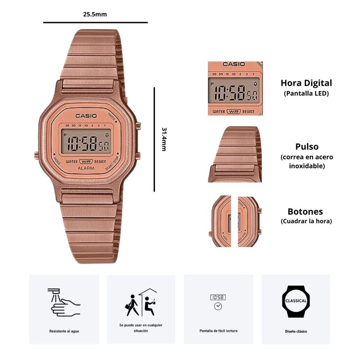 CASIO - Reloj Casio LA-11WR-5A Diseño Vintage