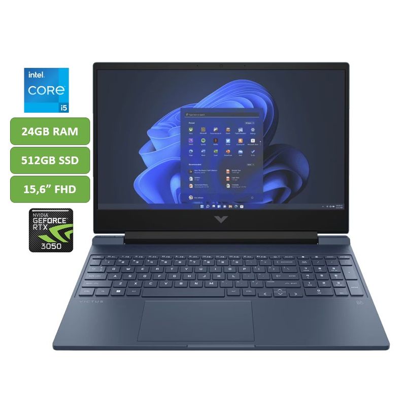 HP - PORTATIL HP VICTUS - CORE I5 12450H - 24GB RAM - 512GB SSD - 15,6" - RTX 3050 4GB - WIN 11